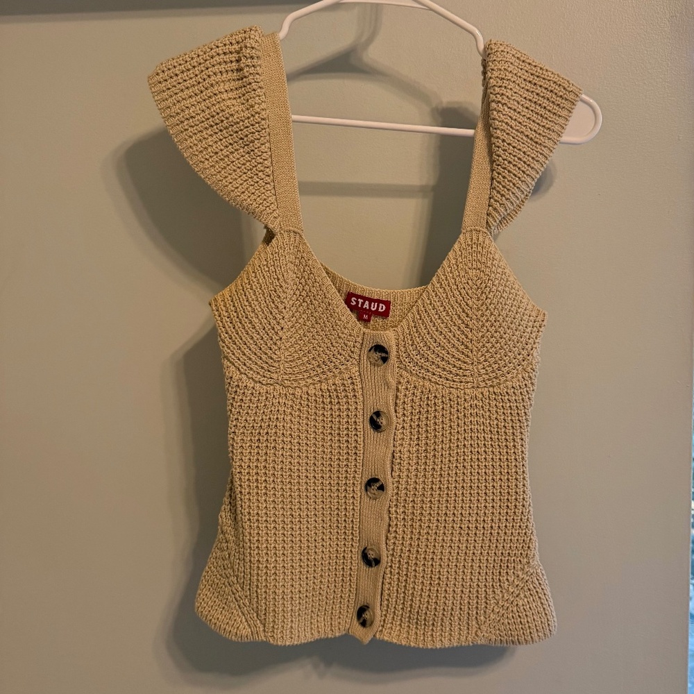 STAUD Beige Crochet Knit Bustier Top (M)